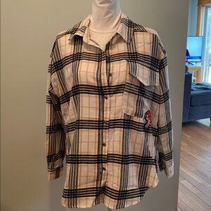 NWT Women’s Plaid Flannel Shirt with Mushroom Patch